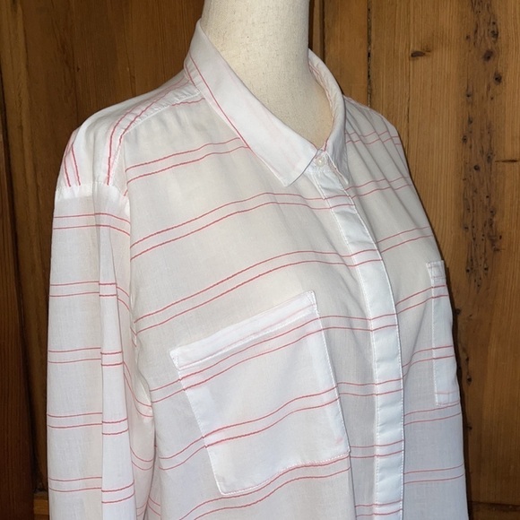 CATO White & Coral Pink Striped Cotton lightweight blouse Sz. XL - Picture 3 of 14
